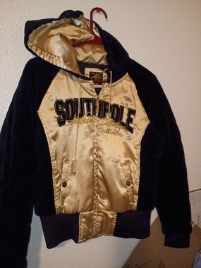 Vintage South Pole Velvet/Satin Hoodie Jacket in Gold and Black